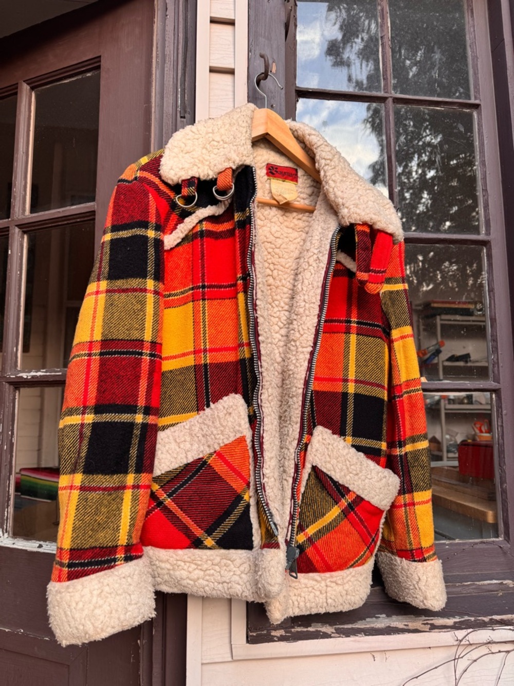 Plaid Sherpa-Lined Jacket in Red, Yellow & Black